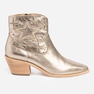 New Johnny Was Stargazer Leather Gold Metallic Ankle Western Booties 7.5 US NWT